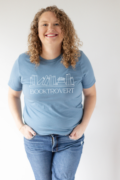 Booktrovert T-Shirt-Tee Shirt-Caffeine + Carbs-Steel Blue-S-Caffeine + Carbs