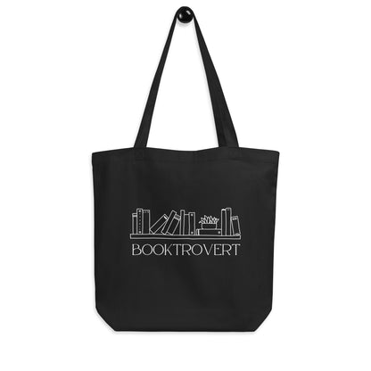 Black tote bag that says Booktrovert