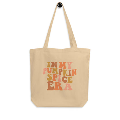 Tan cotton tote bag that says "In My Pumpkin Spice Era"